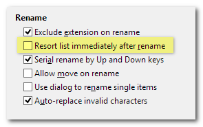 重命名後不自動排序
