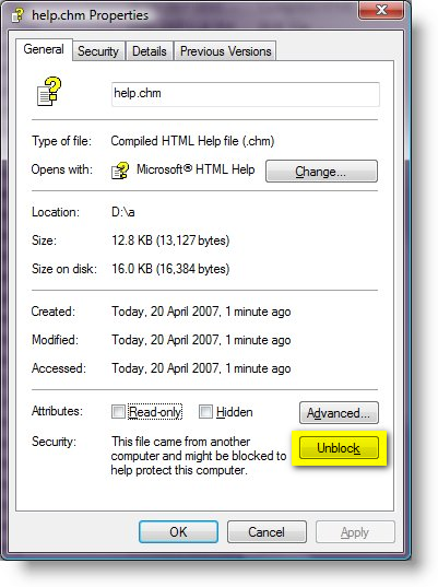 解除 CHM 文件阻止