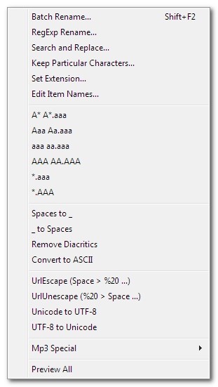 批次重新命名菜單