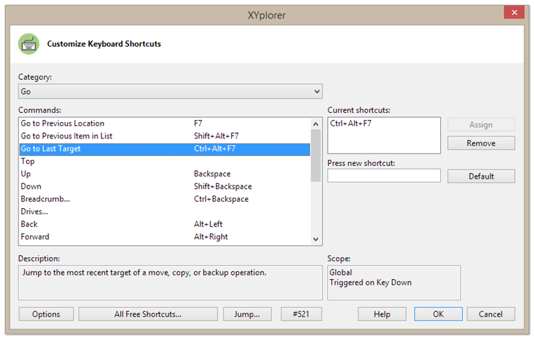 自定義鍵盤快捷鍵對話框