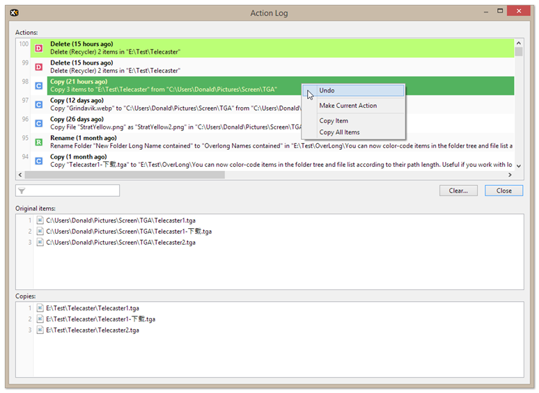 操作日誌右鍵菜單
